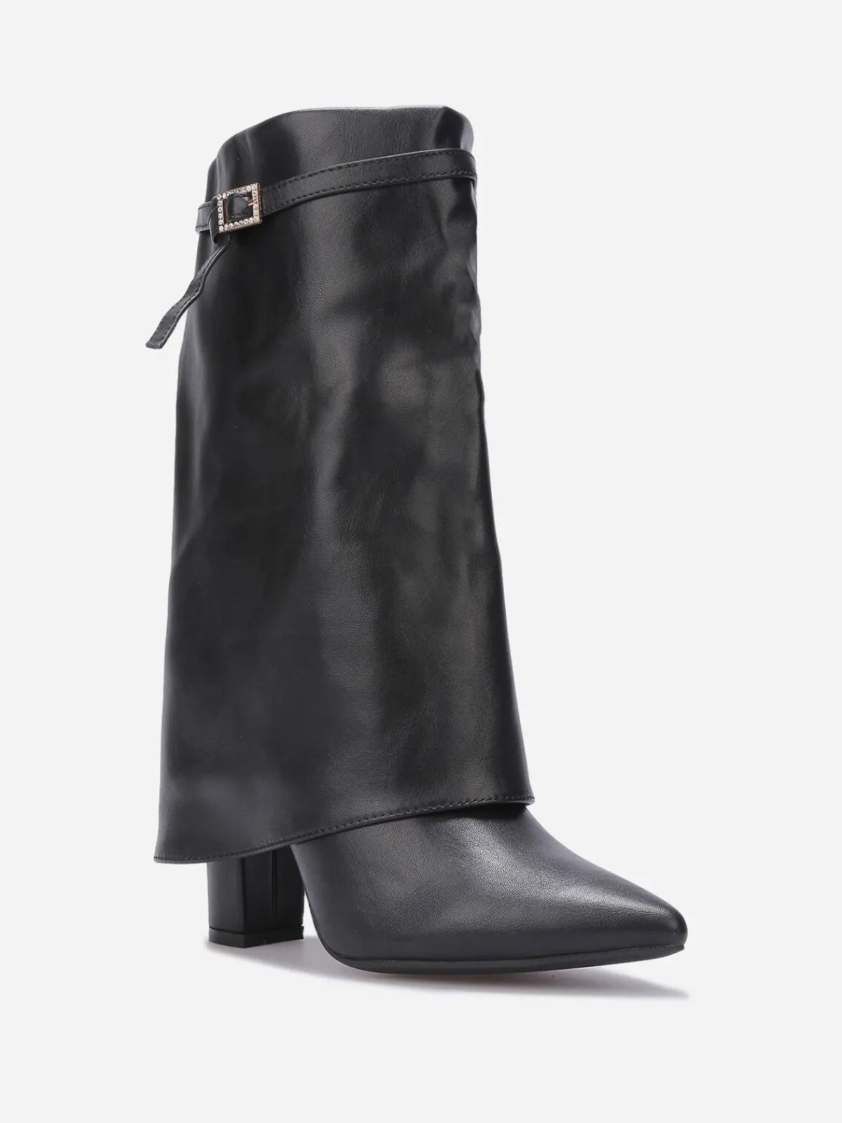 Discount La Modeuse Bottes à revers et boucle strass Noir