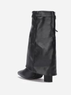Discount La Modeuse Bottes à revers et boucle strass Noir