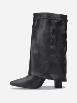 Discount La Modeuse Bottes à revers et boucle strass Noir