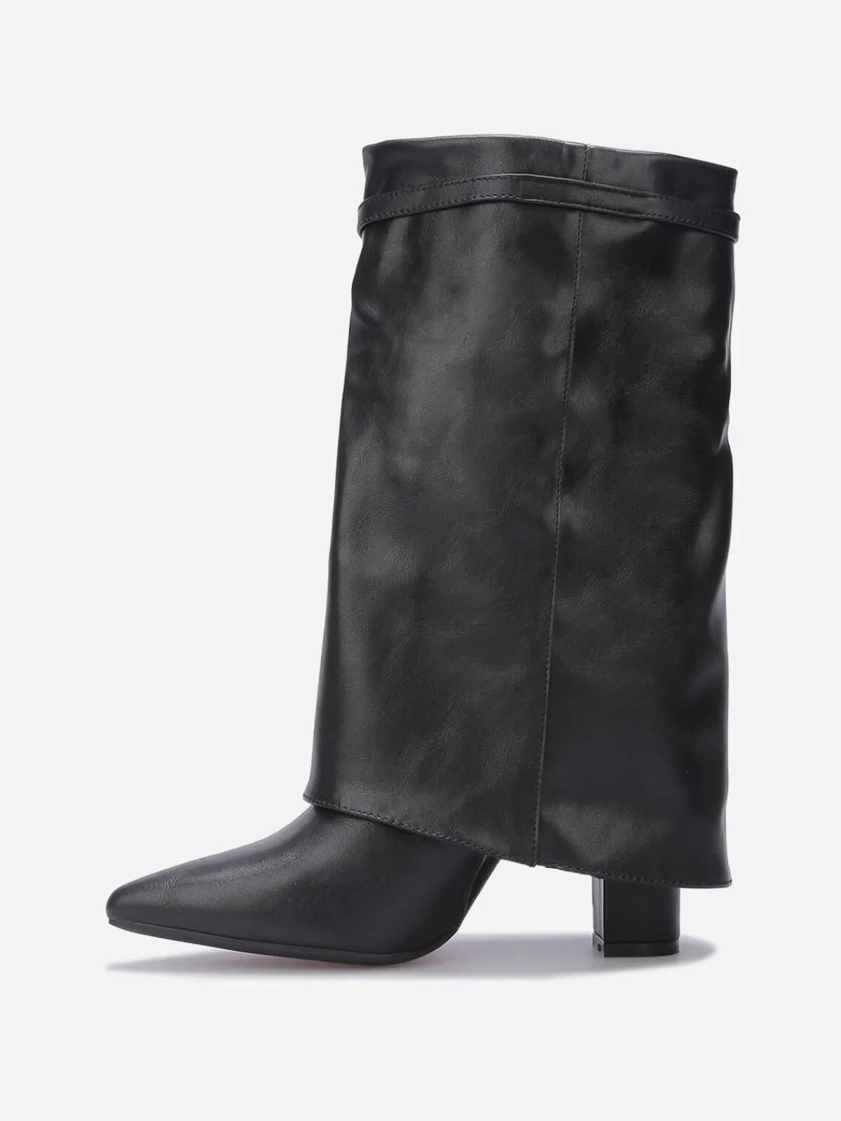 Discount La Modeuse Bottes à revers et boucle strass Noir