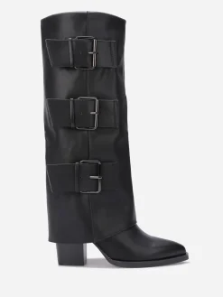 La Modeuse Bottes à revers et boucles Noir