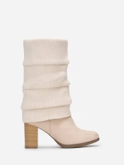 Clearance La Modeuse Bottes à talon en suédine et maille Beige
