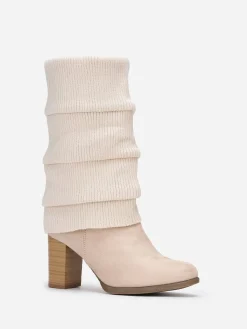 Clearance La Modeuse Bottes à talon en suédine et maille Beige