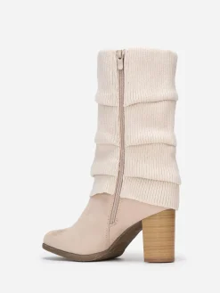 Clearance La Modeuse Bottes à talon en suédine et maille Beige