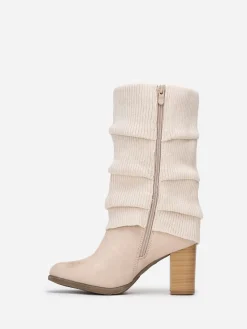 Clearance La Modeuse Bottes à talon en suédine et maille Beige
