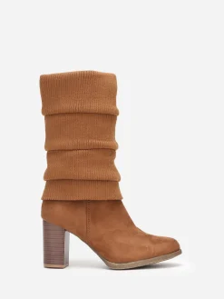 Best La Modeuse Bottes à talon en suédine et maille Camel