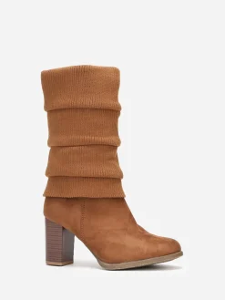 Best La Modeuse Bottes à talon en suédine et maille Camel