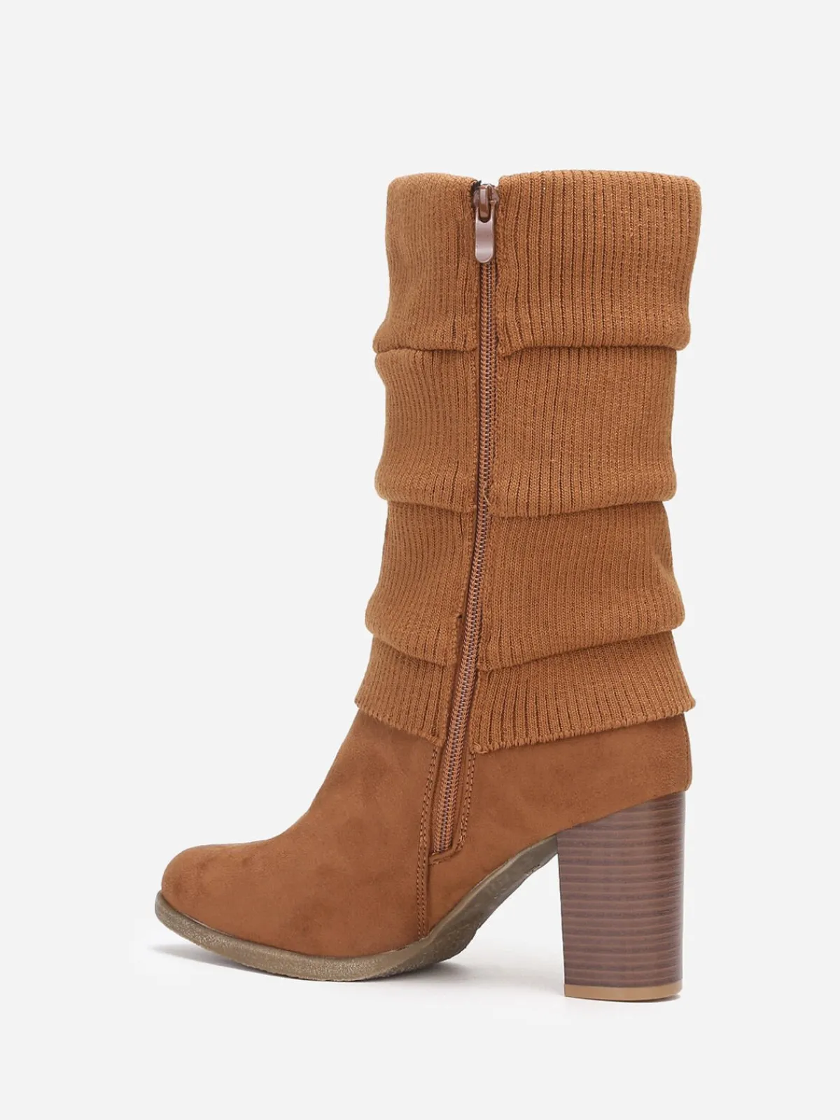 Best La Modeuse Bottes à talon en suédine et maille Camel