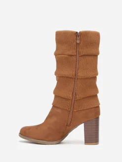 Best La Modeuse Bottes à talon en suédine et maille Camel
