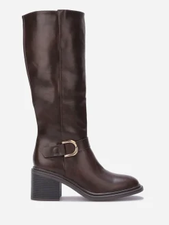 Outlet La Modeuse Bottes à talon et boucle dorée Marron