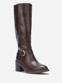 Outlet La Modeuse Bottes à talon et boucle dorée Marron