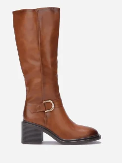 Discount La Modeuse Bottes à talon et boucle dorée Camel