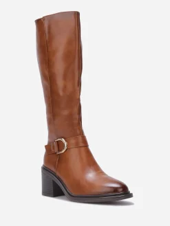 Discount La Modeuse Bottes à talon et boucle dorée Camel