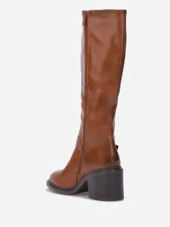 Discount La Modeuse Bottes à talon et boucle dorée Camel
