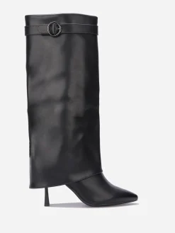 Clearance La Modeuse Bottes à talon fin et revers Noir