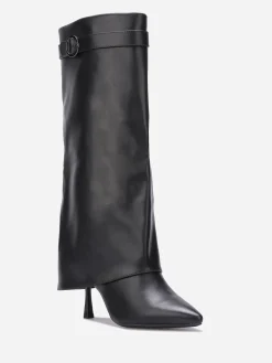 Clearance La Modeuse Bottes à talon fin et revers Noir