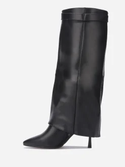 Clearance La Modeuse Bottes à talon fin et revers Noir