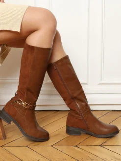 Discount La Modeuse Bottes bi-matières à mors Camel