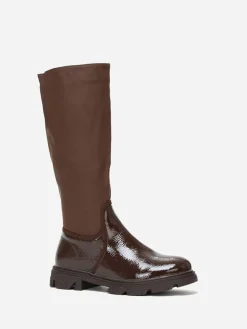 Outlet La Modeuse Bottes bi-matières crantées grandes tailles Marron