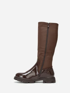 Outlet La Modeuse Bottes bi-matières crantées grandes tailles Marron
