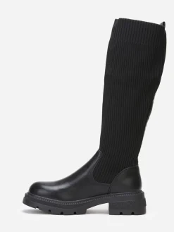 Sale La Modeuse Bottes bi-matières effet chaussettes Noir