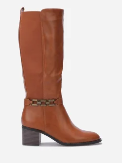 Clearance La Modeuse Bottes cavalière à talon et bride métallique Camel