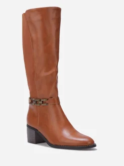 Clearance La Modeuse Bottes cavalière à talon et bride métallique Camel