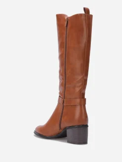 Clearance La Modeuse Bottes cavalière à talon et bride métallique Camel