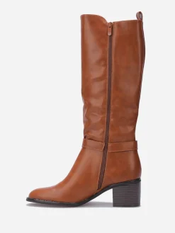 Clearance La Modeuse Bottes cavalière à talon et bride métallique Camel