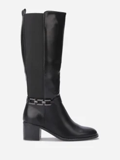 Clearance La Modeuse Bottes cavalière à talon et bride métallique Noir