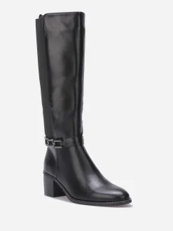Clearance La Modeuse Bottes cavalière à talon et bride métallique Noir
