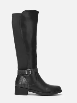 Outlet La Modeuse Bottes cavalière en simili effet croco Noir