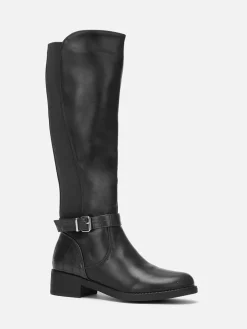 Outlet La Modeuse Bottes cavalière en simili effet croco Noir
