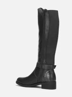 Outlet La Modeuse Bottes cavalière en simili effet croco Noir