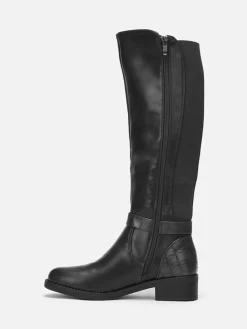 Outlet La Modeuse Bottes cavalière en simili effet croco Noir