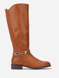 Outlet La Modeuse Bottes cavalières à boucle métallique Camel