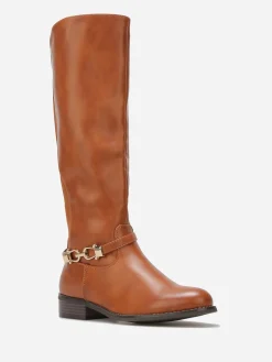 Outlet La Modeuse Bottes cavalières à boucle métallique Camel