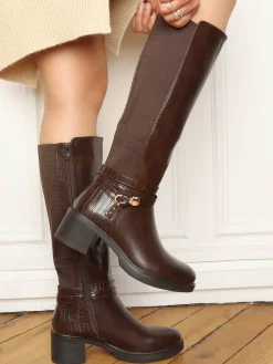 Clearance La Modeuse Bottes cavalières à bride nouée Café