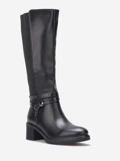Online La Modeuse Bottes cavalières à bride nouée Noir
