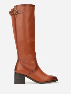 New La Modeuse Bottes cavalières à sangle et boucle métallique Camel