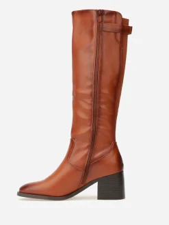 New La Modeuse Bottes cavalières à sangle et boucle métallique Camel