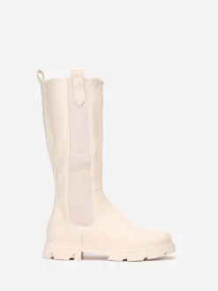 Outlet La Modeuse Bottes cavalières crantées grandes tailles Beige