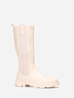 Outlet La Modeuse Bottes cavalières crantées grandes tailles Beige