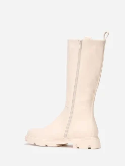 Outlet La Modeuse Bottes cavalières crantées grandes tailles Beige