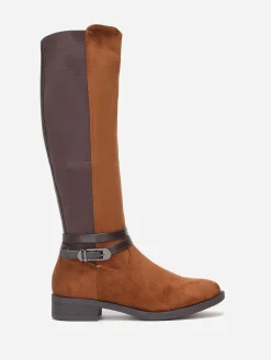 Sale La Modeuse Bottes cavalières en suédine à brides Camel