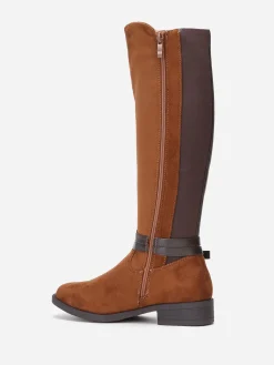 Sale La Modeuse Bottes cavalières en suédine à brides Camel