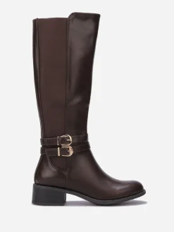 Sale La Modeuse Bottes cavalières stretch à boucles Café