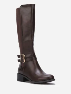 Sale La Modeuse Bottes cavalières stretch à boucles Café