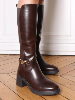 Hot La Modeuse Bottes cavalières stretch à talon Café