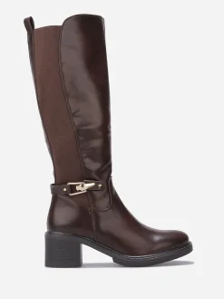 Hot La Modeuse Bottes cavalières stretch à talon Café